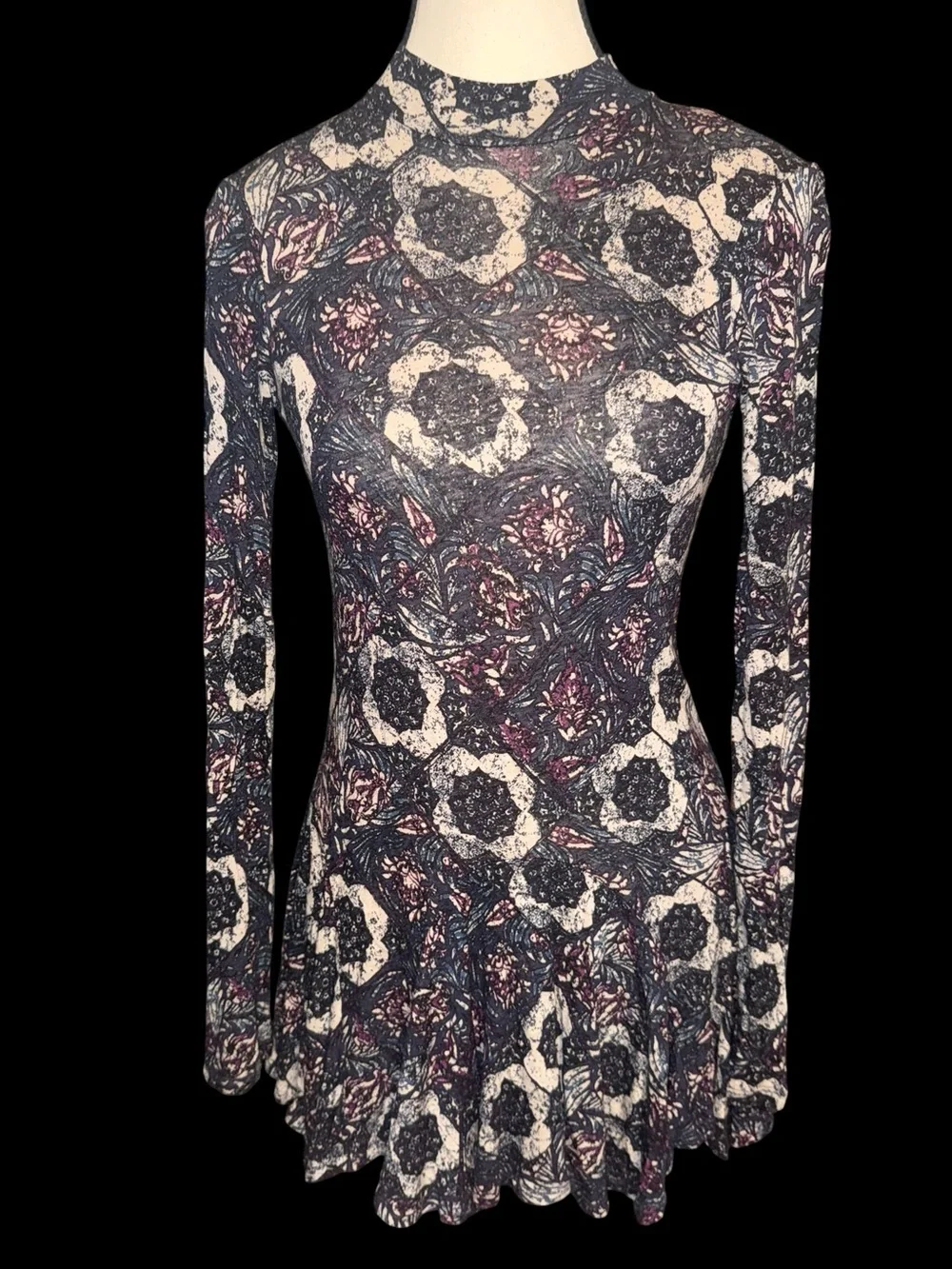 Free People Annabelle Tunic Mini Dress Womens XS Plum Open Back High Neck Boho